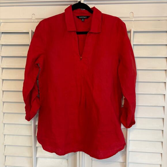 Ellen Tracy‎ Red Linen Top Size Medium - Picture 1 of 7